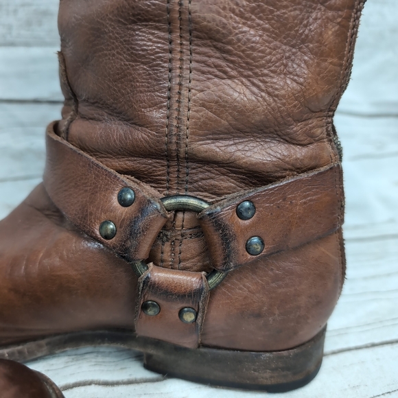Frye Phillip Harness Boots Cognac Leather Women Size 9 - Picture 11 of 16